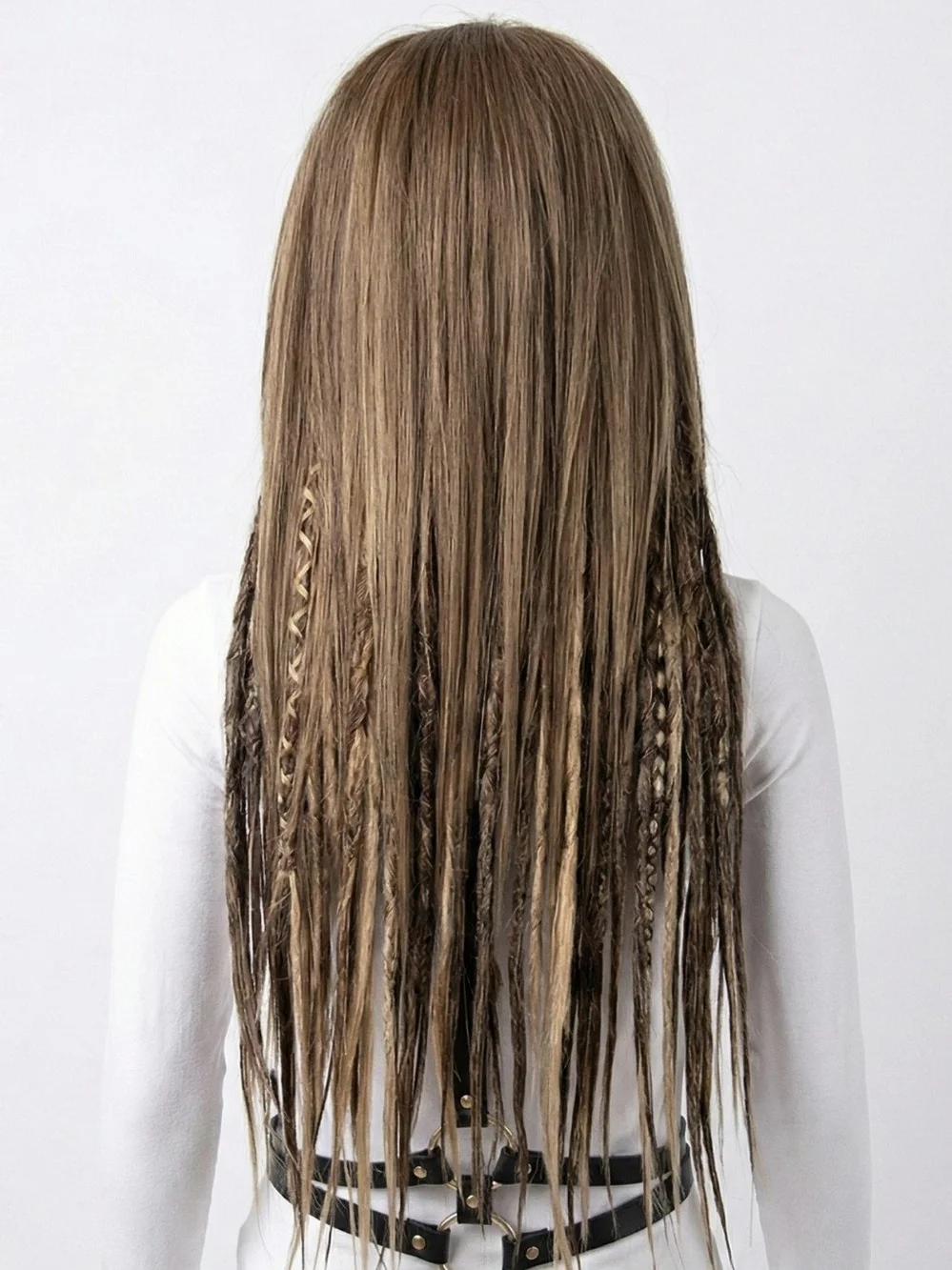 Custom Made Partial Deadlock Synthetic Wig with Blonde Highlights - Taupe Brown